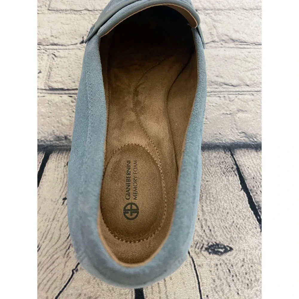 Giani Bernini Womens Lesleee Loafers 10M Light Blue Suede Memory Foam Slip-On